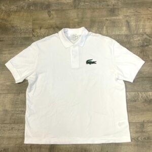 LACOSTE Men’s White Cotton Polo Shirt Oversized/Loose Fit